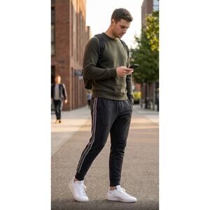 Abercrombie & Fitch Mens Athletic Division Joggers XL Gray White Stripe EUC